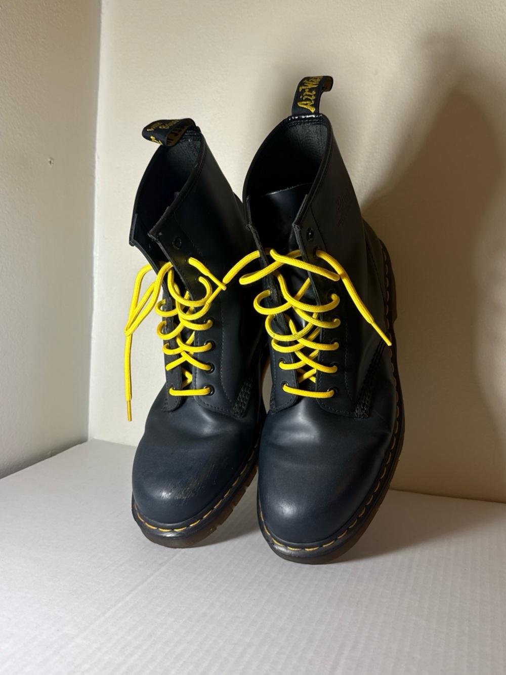 Dr. Martens Black Leather Boots with Yellow Laces